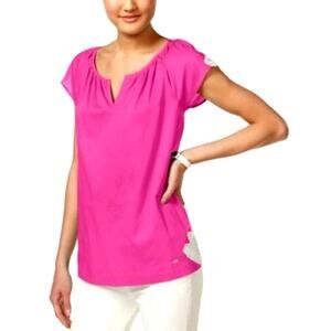 EUC Tommy Hilfiger Pink Crochet Blouse -Medium